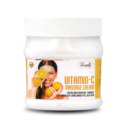 Luster Vitamin C Massage Cream | Enriched With Lemon, Orange Peel & Aloe Vera Extracts | Provide Fairness & Glowing Skin | Face & Body Massage Cream | For Women & Men | Paraben & Sulfate Free -500 ml