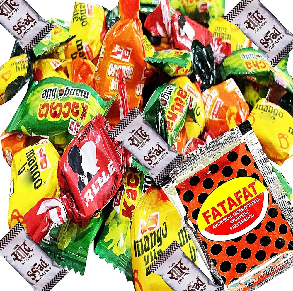 Awadh Multi Taste Old Memories Candies,School Time Fatafat Taste,Multi Taste Toffee 6 Types Old Memories Candies 10X5=50 Nos + 1 Pouch Fatafat,Assorted