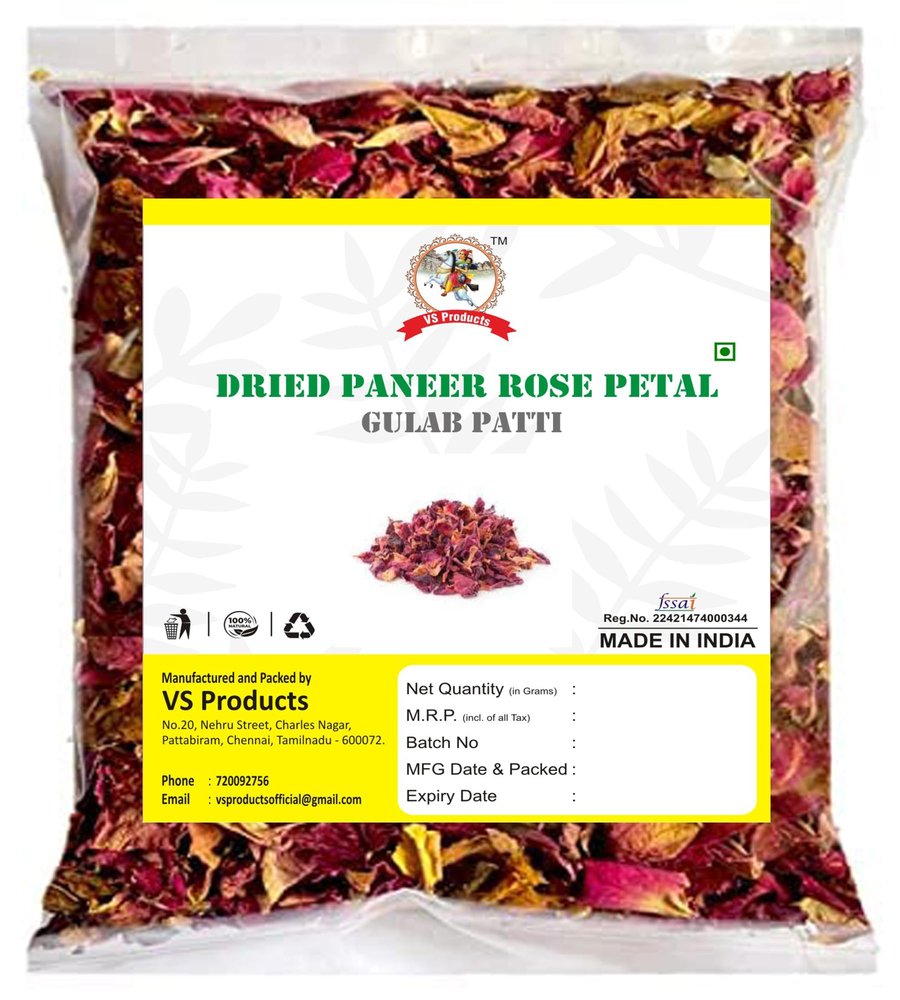 VS Products Sun Dried Paneer Rose Petals, 800g, Gulab Patti, Herbal Tea, Rose Tea, (pack of 8 x 100g)