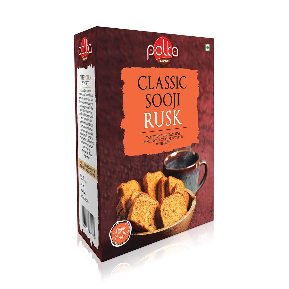 POLKA Classic Sooji Rusk I Pack Of 2 X 200 Gm = 400 Gm I Rusk with Suji, Elaichi & Saunf I High Fibre Toast I Handcrafted Bakery Items I Snacks In Fresh I Snacks Combo I SUJI RUSK