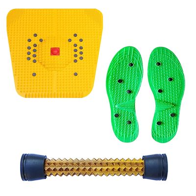 _Acs Bio-Magnetic Power Foot Mat & Shoe Sole (Cut to Size) (Magneto-Therapy) & Premium Wooden Foot Roller (Pyramidal Cuts) (Pack of 3)