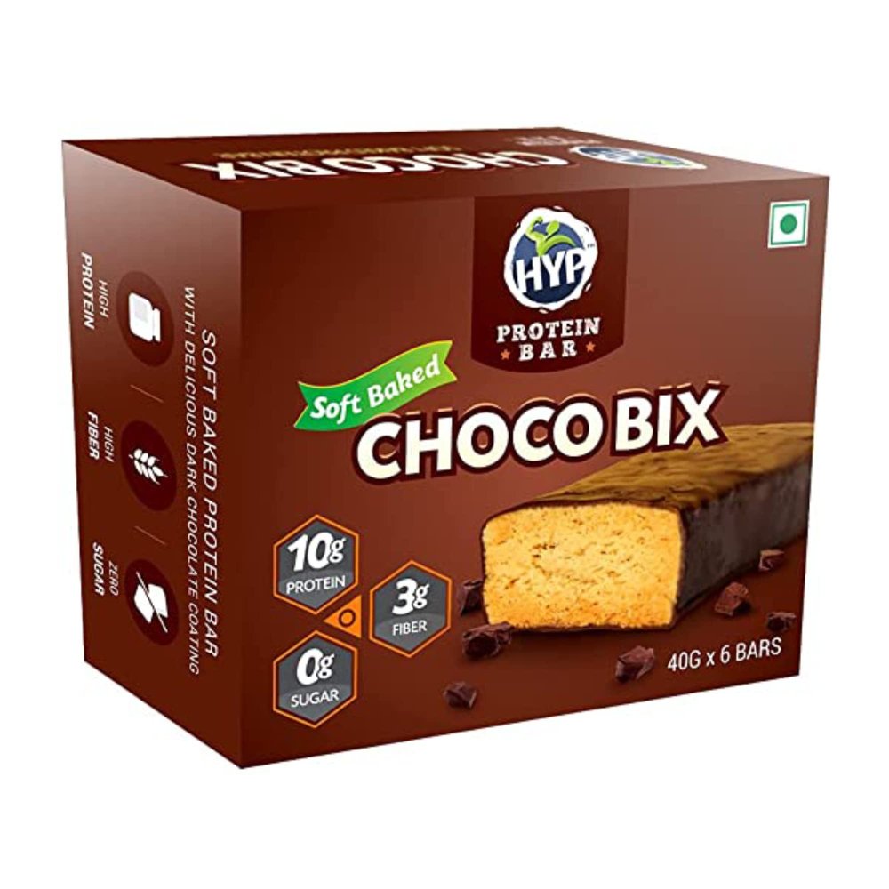 HYP Zero Sugar Protein Bar, Choco Bix | 10G Protein Energy Bar | Sugar Free Protein Bar With Dark Chocolate Coating | High Protein Bars With No Added Preservatives | Protein Snacks-40 Gm
