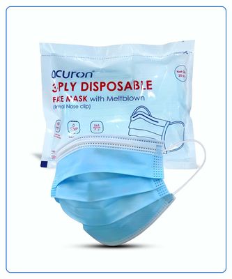 Acuron 3 Ply Ear Loop Style Surgical Face Masks With Built-in Nose Pin | ISO & CE Certified Soft Non-Woven Meltblown Layer Fabric Unisex Surgical Masks (Blue, Pack of 100)