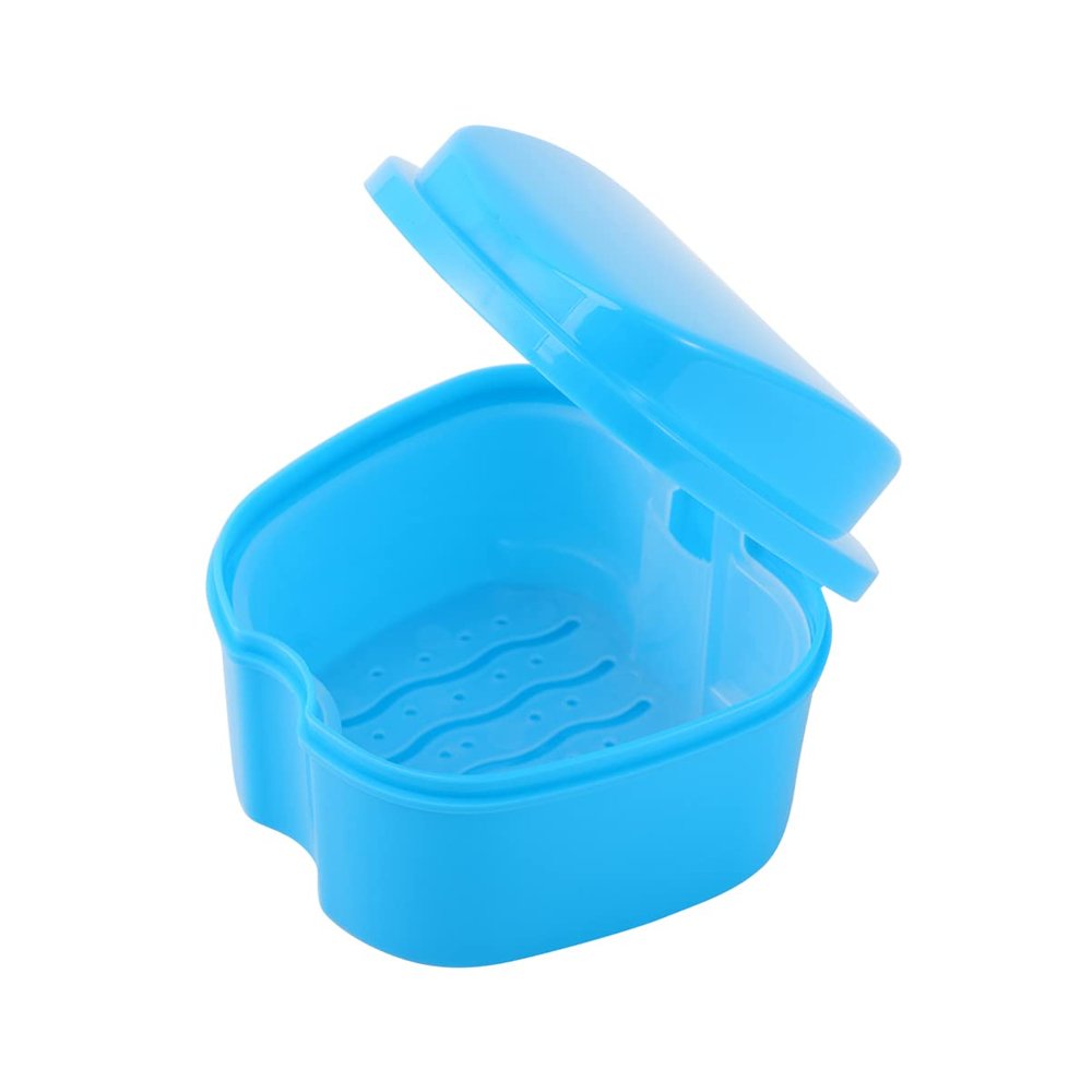 HEALLILY 1PC Denture Case Denture Box Container Cleaning False Teeth Storage Box with Strainer for Travel Retainer Cleaning (Sky- blue)