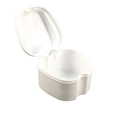 HEALLILY 1PC Denture Case Denture Box Container Cleaning False Teeth Storage Box with Strainer for Travel Retainer Cleaning (White)