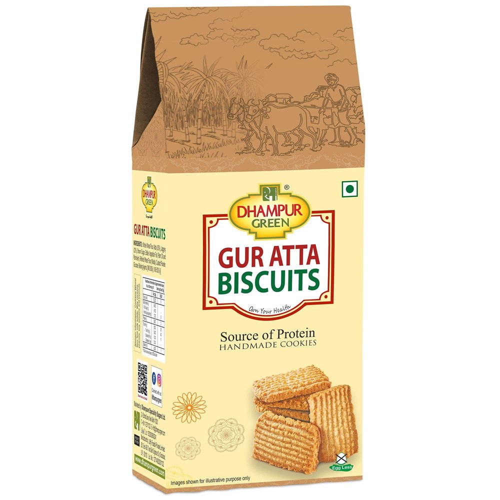 Dhampurgreen Gur Jaggery Atta Cookies Biscuit, 200G