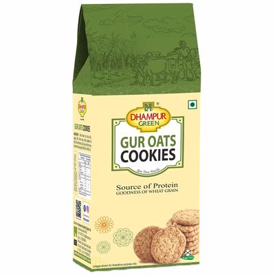 Dhampurgreen Jaggery Gur Oats Cookies Biscuit, 200G | Gur Gud Bakery Cookies Biscuit, Healthy Snacks