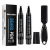 Wild Bristle Lastics Care Brush Four Forks Head Beard Filler Pen Suit (Black & Dark Brown)-POOWE view 1