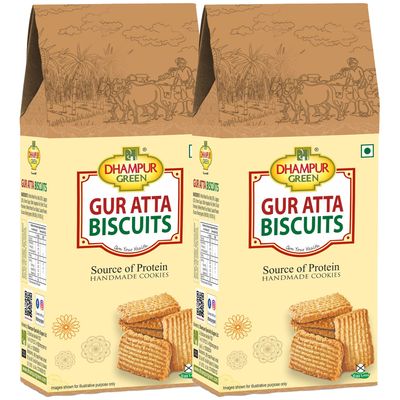 Dhampure Speciality Gur Jaggery Atta Cookies Biscuit, 400Grams (2 X 200G) | Healthy Snacks