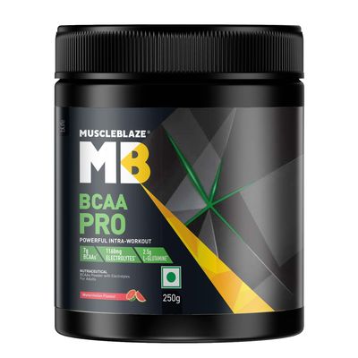MuscleBlaze BCAA Pro Powder, Powerful Intra Workout (Watermelon, 250g, 16 Servings) | With 7g BCAAs, 1168mg Electrolytes & 2.5g Glutamine