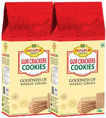Dhampure Specialityy Jaggery Gur Crackers Cookies Biscuit, 400G(2 X 200G)| Gur Gud Bakery Cookies Biscuit, Healthy Snacks
