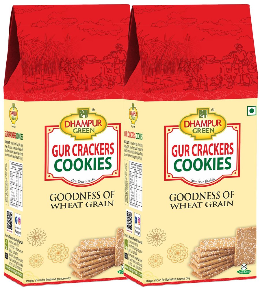 Dhampure Specialityy Jaggery Gur Crackers Cookies Biscuit, 400G(2 X 200G)| Gur Gud Bakery Cookies Biscuit, Healthy Snacks