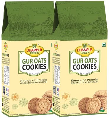 Dhampure Speciality Jaggery Gur Oats Cookies Biscuit, 400G (2 X 200G) | Gur Gud Bakery Cookies Biscuit, Healthy Snacks