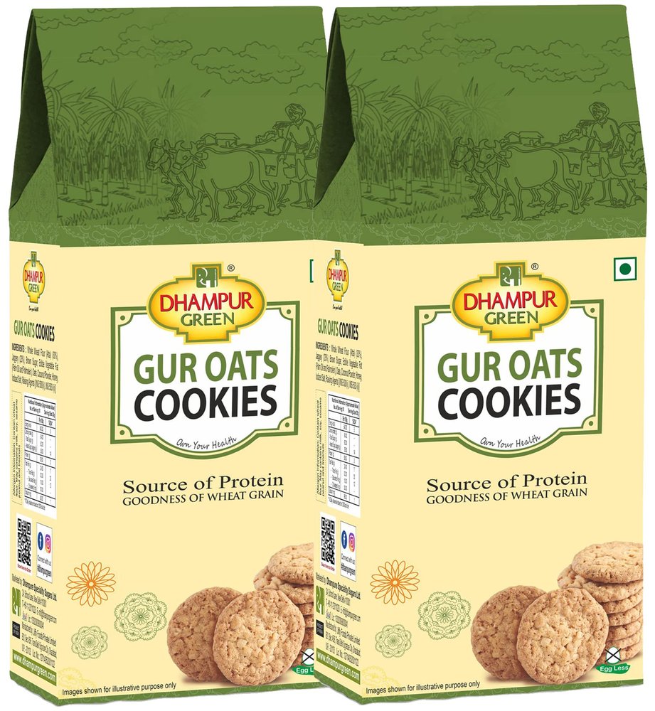 Dhampure Speciality Jaggery Gur Oats Cookies Biscuit, 400G (2 X 200G) | Gur Gud Bakery Cookies Biscuit, Healthy Snacks