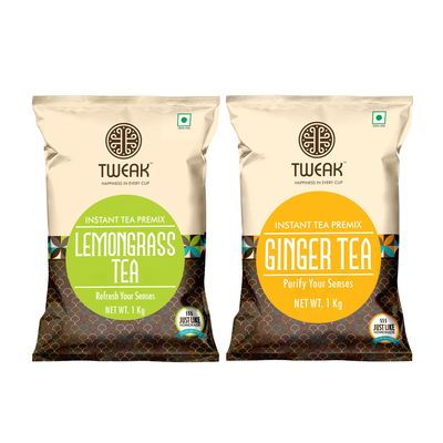 TWEAK Instant Tea Premix Combo Ginger & Lemongrass Blend (1kg x 2 Packs) Makes 62 Cups per Pack | Instant Tea Premix Ginger & Lemongrass Combo Pack