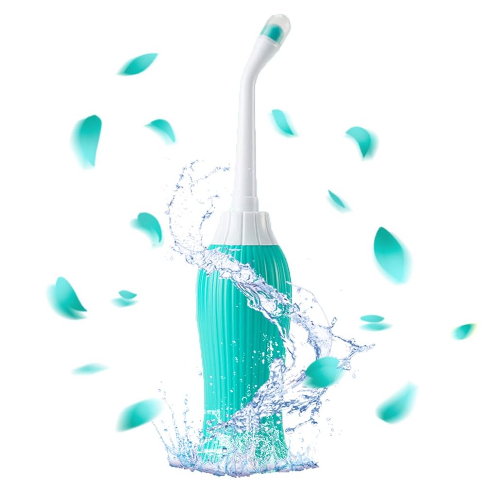 HANNEA 450ml Portable Retractable Travel Bidet with Bag/2 Nozzles for Toilet Handheld Postpartum Perineal Cleansing Childbirth Cleaner - for Outdoor,Camping,Personal Hygiene (Green)