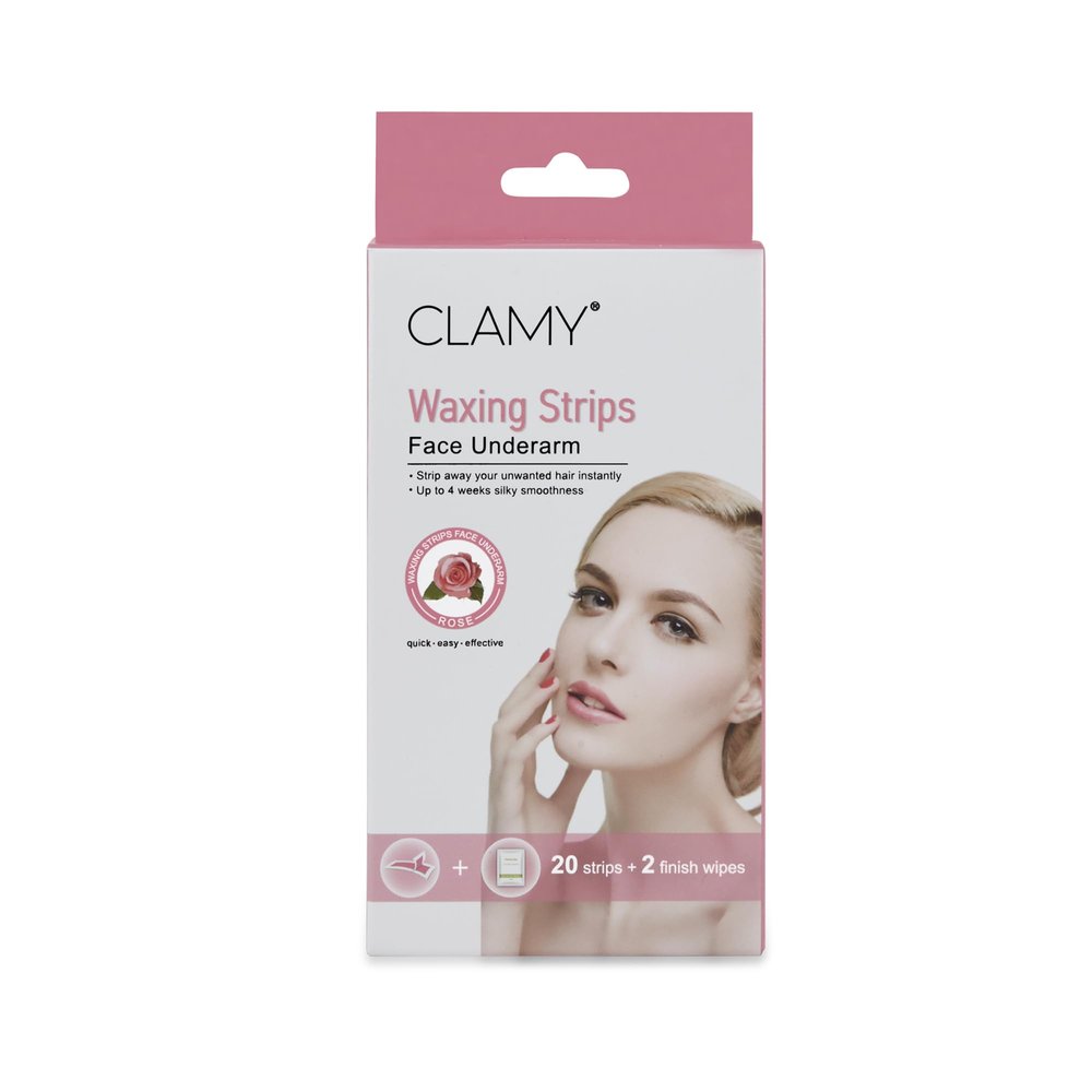 CLAMY Full Body Wax Strips with Rose Extract Instant Removal Silky Smoothness Upto 4 Weeks (20 Strips + 2 Finish Wipes) Rose