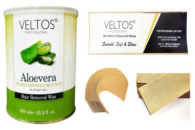 VELTOS PROFESSIONAL Aloe Vera Hydro Liposoluble Wax 800ml With Non-woven Waxing Strips | Eco Friendly Painless Skin Formula