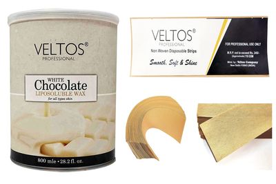 VELTOS PROFESSIONAL White Chocolate Hydro Lipodoluble Wax 800ML With Pack Of Veltos Professional Non-Woven Waxing Strips