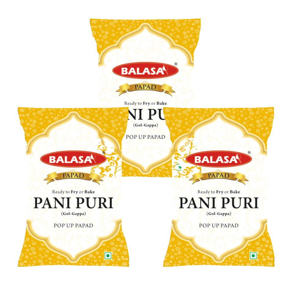 Balasa Fryum Pani Puri (Golgappa) Papad (400 Gms Packets x 3)