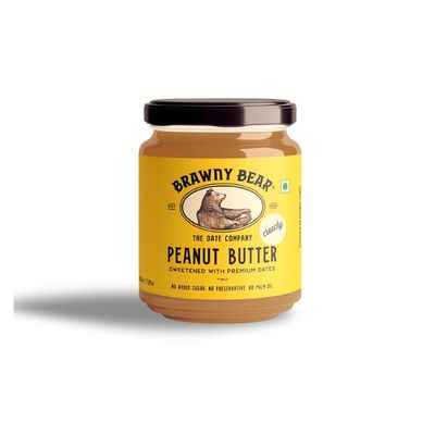 Brawny Bear Peanut Butter Crunchy, Natural Sweetened with Dates, Healthy Nut Butter with No Added Sugar and Preservatives, Vegan, High in Protein Spread 500 gm