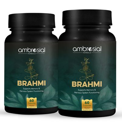 Ambrosial Brahmi Tablets 500 mg EACH Bacopa Monnieri Capsules | High Strength Brain Nootropics supplements to Focus, Mental Performance & Energy (Pack of 2-120 Capsules)