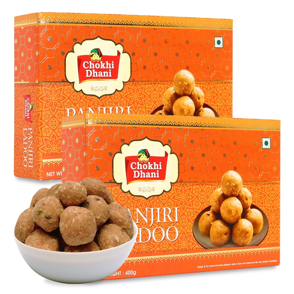 Chokhi Dhani Panjiri Ladoo (400g x 2 Pack) | Traditional Indian Sweet | Nutrient-Rich Whole Wheat & Dry Fruits Laddu | Ready to Eat Festive Dessert