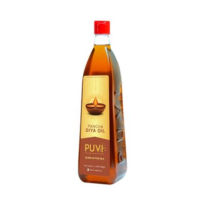PUVI 1L Pancha Diya Oil/Lamp/Pooja/Deepam Oil | Chemical free | Unscented | Low soot | Blend of Sesame, Coconut, Castor, Mahua and Ghee  1 Litre (Non Edible)