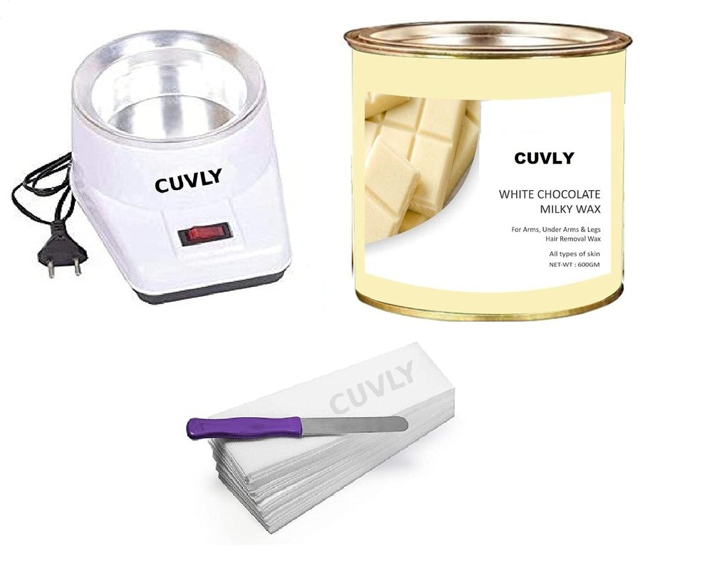 CUVLY Wax Heater Combo of Waxing Wax Heater + 600 gm White Chocolate Wax Cream +70 pcs Wax Strip + Knife.| Wax Heater (White Chocolate Wax)