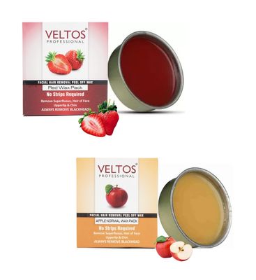 Veltos Professional Red Wine & Apple Regular Facial Peel Off Katori Wax 80gm for Face, Upper Lip, Chin