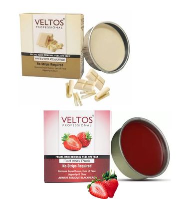 Veltos Professional White Chocolate & Red Wine Facial Peel Off Katori Wax 80gm for Face (Pack of 2)