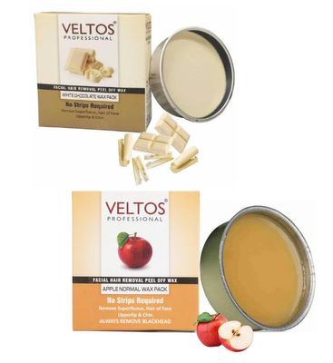 Veltos Professional White Chocolate & Apple Regular Facial Peel Off Katori Wax 80gm for Face, Upper Lip, Chin, Bikini Area (Pack of 2 Combo)
