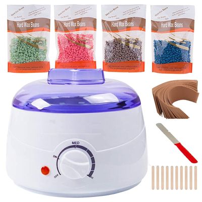 CUVLY Wax Heater Combo Hard Wax Warmer, Heater with Hair Removal Wax Beans(100 Grams) and Wooden Chips for Hard, Strip and Knife Paraffin Waxing Kit for Women - Color May Vary, 1 Set (Wax Heater Kit)