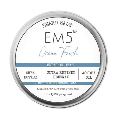 Em5 All Hair Type Ocean Fresh Organic Beard Balm | Shape Style And Tame | Medium Hold And Shine | Long Lasting Fragrance | Mustache And Beard Wax | Gift For Him/Men - 30 Gram