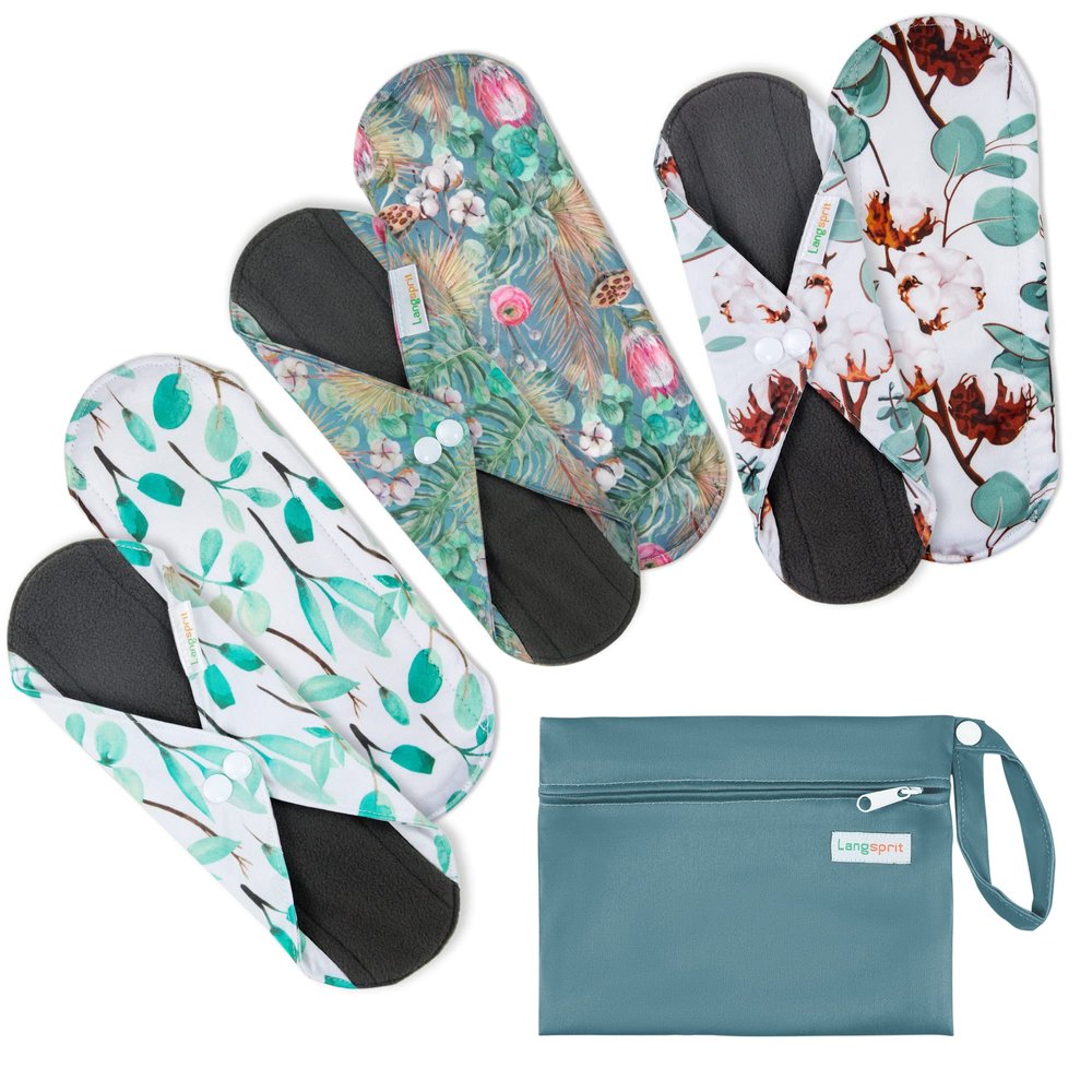 7pcs Set 1 pc Mini Wet Bag +6pcs Absorbent Reusable Sanitary Pads/Washable Bamboo Cloth Menstrual Pads(Summer,S)