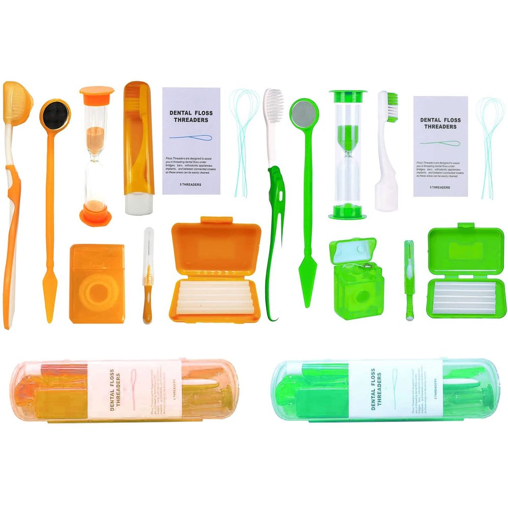 Smillsu Portable Orthodontic Oral Care Kit for Braces - Interdental Brush, Dental Wax, Dental Floss, Toothbrush, Cleaning Kit (Green)