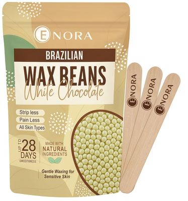 ENORA Brazilian Stripless Wax Beans for Women (200g) | With Wooden Spatula | Natural | For Face, Chin, Hairline, Bikini Area & Full Body Hair Removal (200 Gram, White Chocolate)