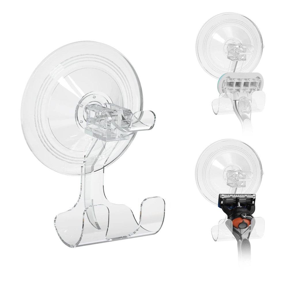 Linkidea 3 Packs Razor Holder for Shower, Wall Mounted Suction Cup Shaver Hanger Hooks for Bathroom, Compatible with Gillette Venus Platinum, Fusion 5 Proshield & Proglide, Mach 3 Classic