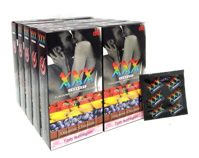 dkt XXX 10S Assorted Flavoured Extra Dotted Condoms for Men For Extra Stimulation and Suitable for use with Lubes and Toys Pack of 100 Condoms