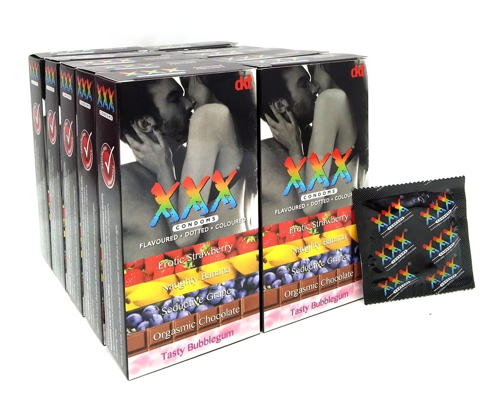 dkt XXX 10S Assorted Flavoured Extra Dotted Condoms for Men For Extra Stimulation and Suitable for use with Lubes and Toys Pack of 100 Condoms