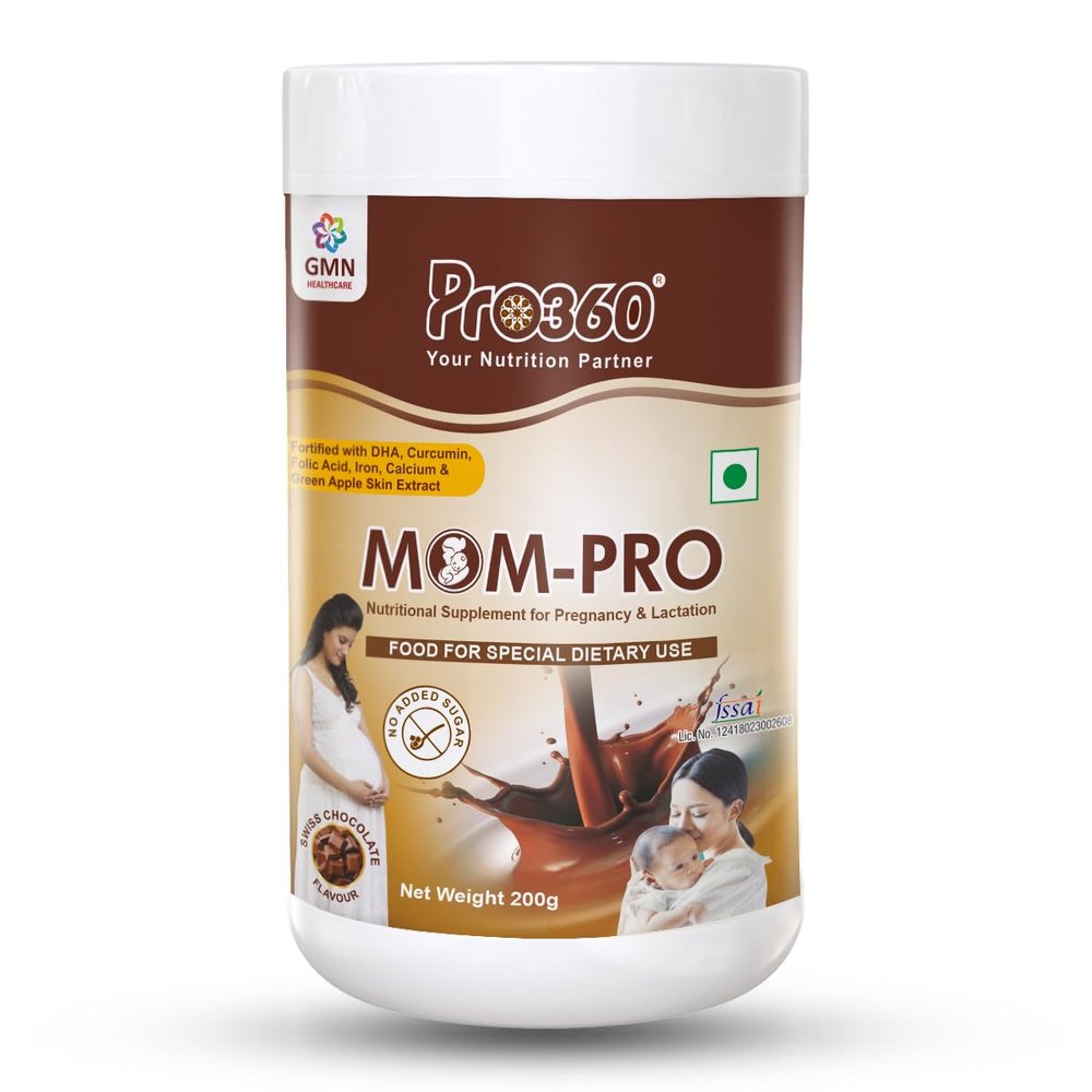 PRO360 Mom-Pro Nutritional Supplement For Pregnant & Lactating Women Complete Maternal Nutrition During Pregnancy With Protein, Dha, Vitamins, Minerals Swiss Chocolate Flavor, 200 Gm
