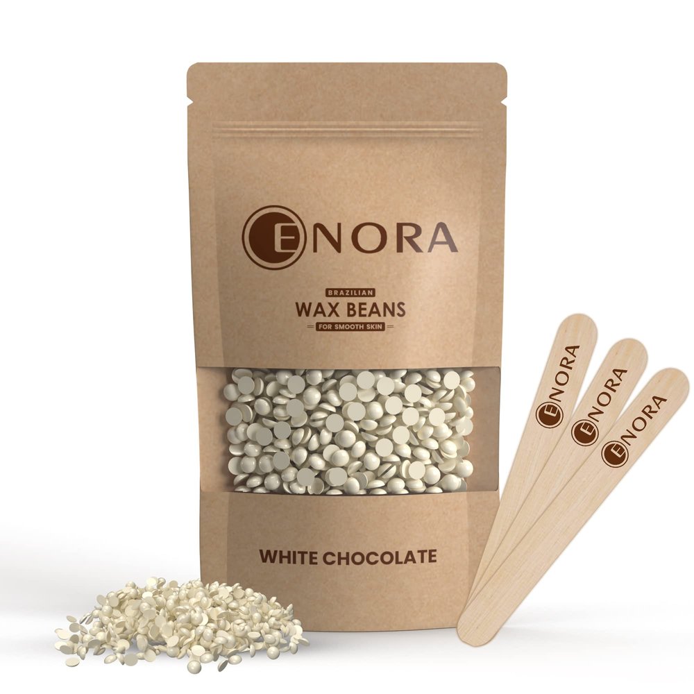 ENORA Brazilian Stripless Wax Beans for Women (800g) | With Wooden Spatula | Natural | For Face, Chin, Hairline, Bikini Area & Full Body Hair Removal (800 Gram, White Chocolate)