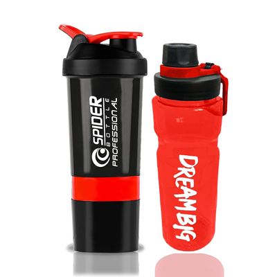 True Indian Combo Gym Shaker Bottle with Sipper Bottle, Shaker Bottles for Protein Shake 100% Leakproof Guarantee Protein Shaker/Sipper Bottle-Pack of 2 Shaker & Sipper (Red)