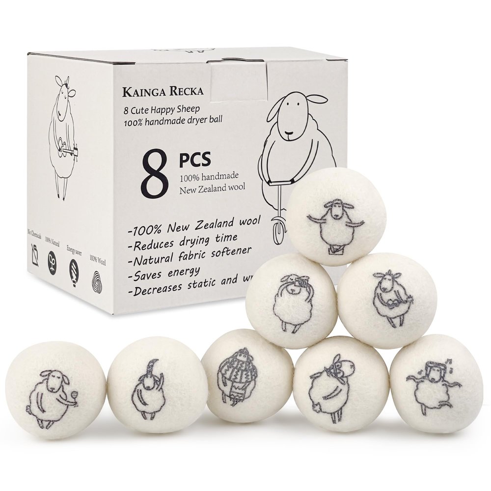 Wool Dryer Balls, 8PCS Natural Fabric Softener 100% Organic Premium New Zealand Wool, No Fillers, Anti Static, Lint Free, Odorless,