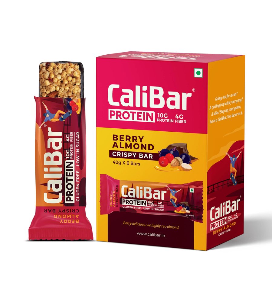 CaliBar 10g Protein Bar - Berry Almond Crispy Bar (Pack of 6) Real Bits of Cranberry & Blackcurrant, Low In Sugar, Sweetened With Honey, Gluten-Free, 4g Fiber, No Preservatives (40g x 6 Bars)