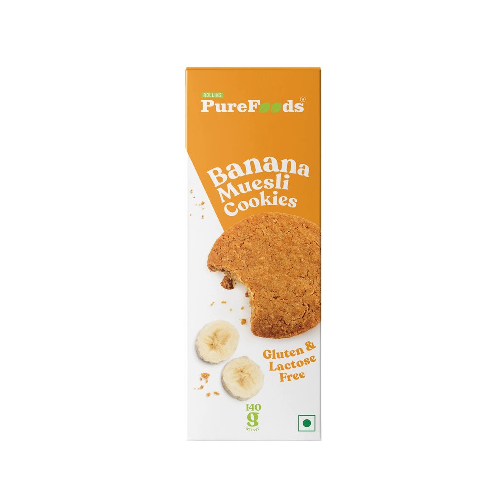 PureFoods Cookies | 100% Natural & Healthy | Gluten Free (Pack Of 1, 140G, Banana Muesli)