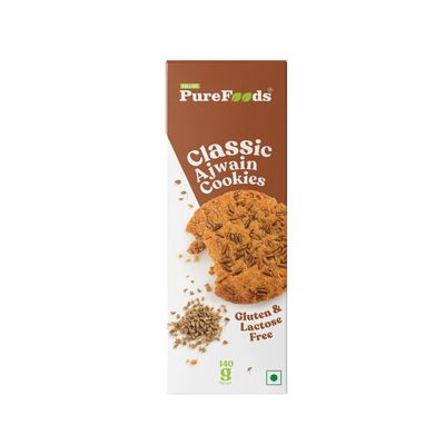 PureFoods Cookies | 100% Natural & Healthy | Gluten Free (Pack Of 1, 140G, Classic Ajwain)