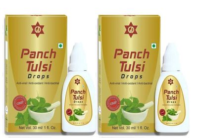 Goswami Drugs Panch Tulsi Drops Anti-Viral,Anti-Oxidant,Anti-Bacterial PACK of 2 (each pack 30ml)