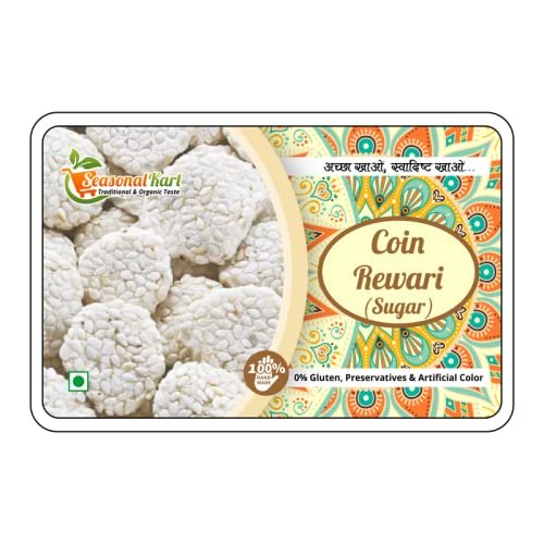 Seasonal Kart Homemade Coin Rewari Meerut Special | Thin Sugar Coin Revdi 400 gms | Rewdi Sweet | Sugar ki Revdi