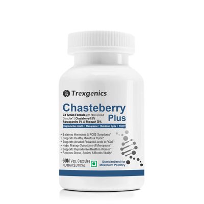 Trexgenics CHASTEBERRY PLUS Women's health formula with Chasteberry, Ashwagandha & Shatavari (60 Vcaps) (Pack of 1)